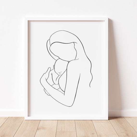Mother And Child Minimalist Nordic Nursery Art Print