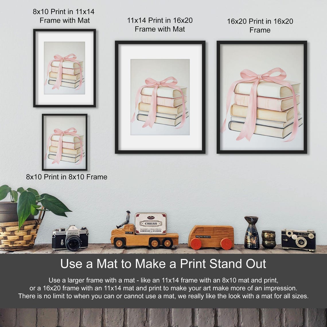 Coquette Stack of Books Tied with Pink Ribbon Bow Bookish Art Print - Image 3