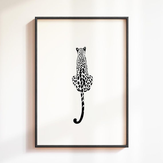 Leopard Climbing View Black White Spotted Big Cat Minimal Poster