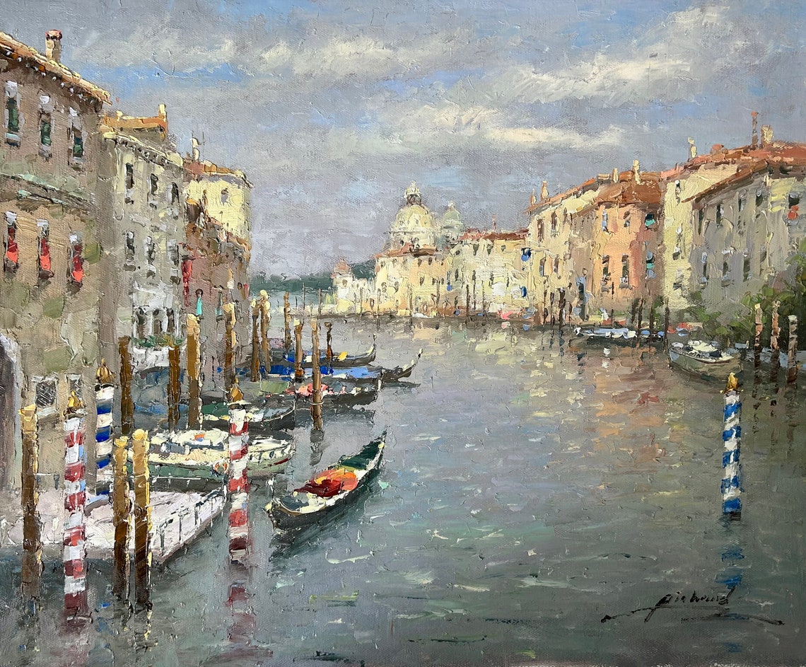 Venice Canal Colorful Mooring Poles Gondolas Italy Travel Poster