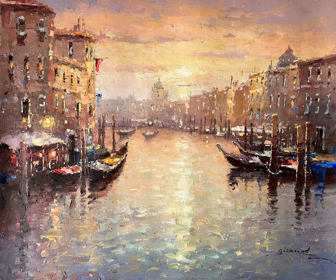 Venice Grand Canal Sunset Golden Water Gondolas Travel Poster