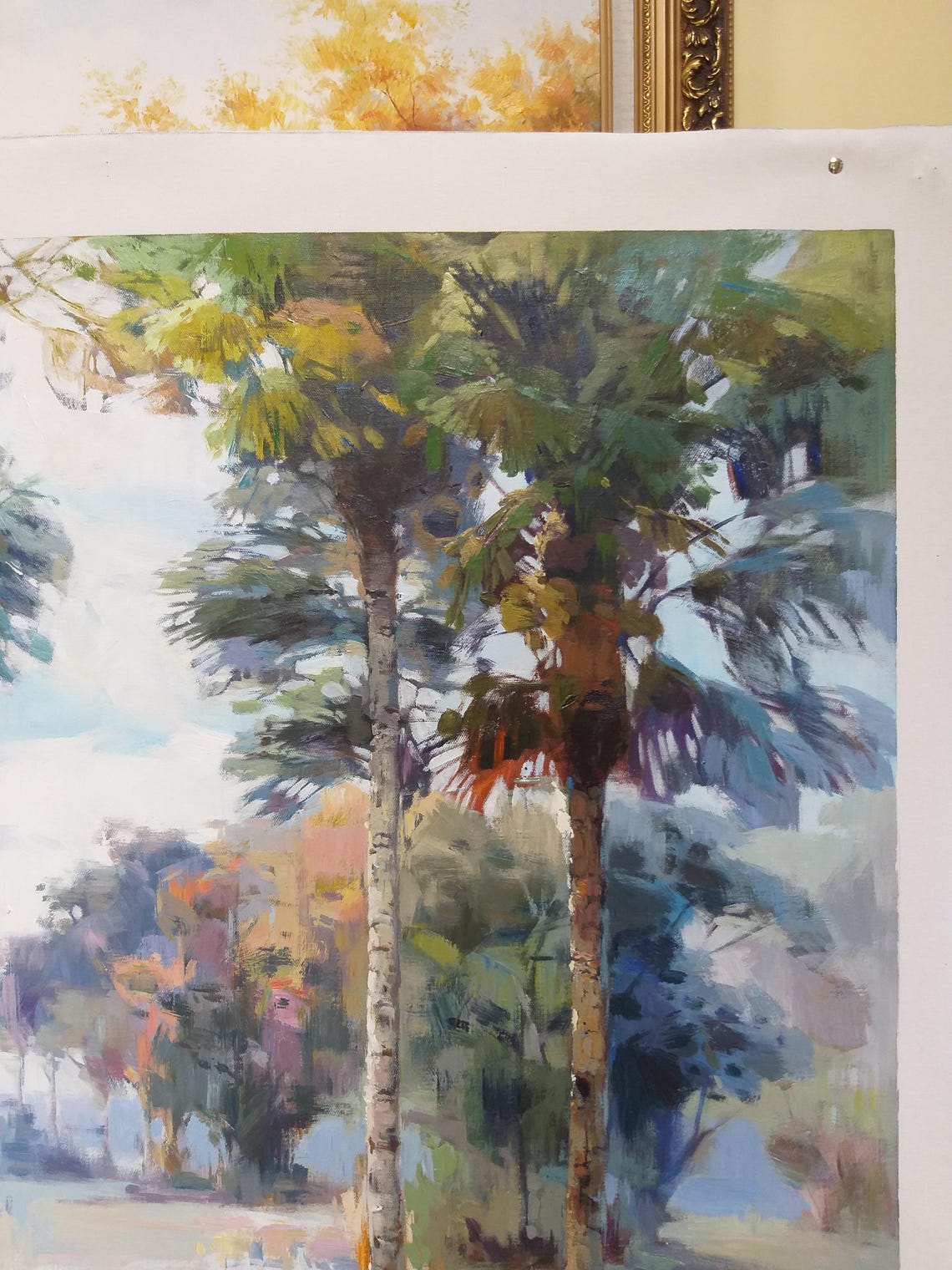 Tropical Palm Trees Sunny Meadow Pastel Landscape Art Poster - Image 3