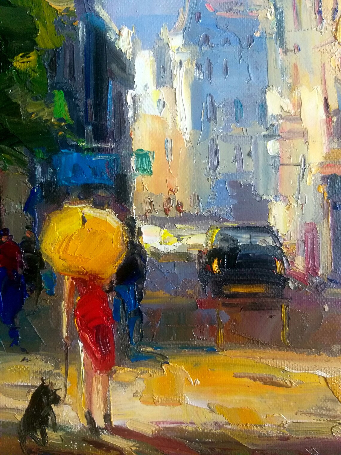 Woman Red Dress Yellow Umbrella Night City Street Lights Poster - Image 2
