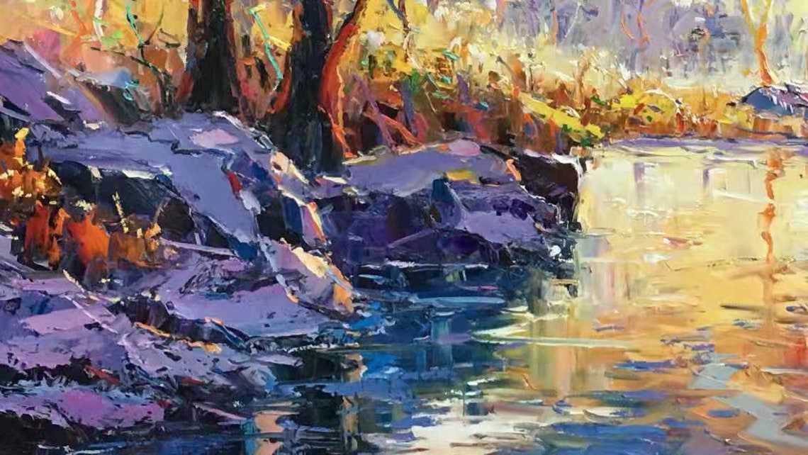 Autumn Forest Stream Sunlight Through Trees Landscape Art Poster - Image 2