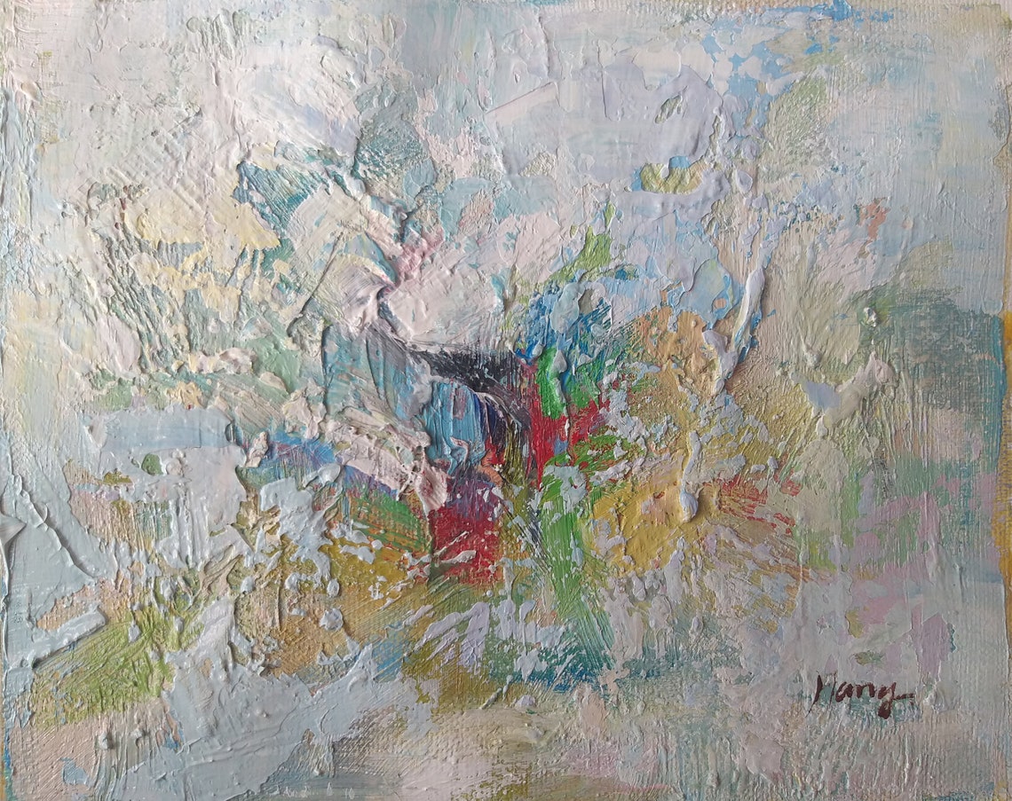 Soft Pastel Impasto Abstract Floral Blue Green Texture Art Print
