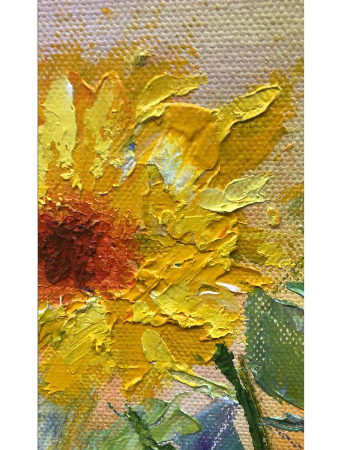 Golden Sunflowers Bloom Impasto Oil Painting Sunlit Floral Art Print - Image 2