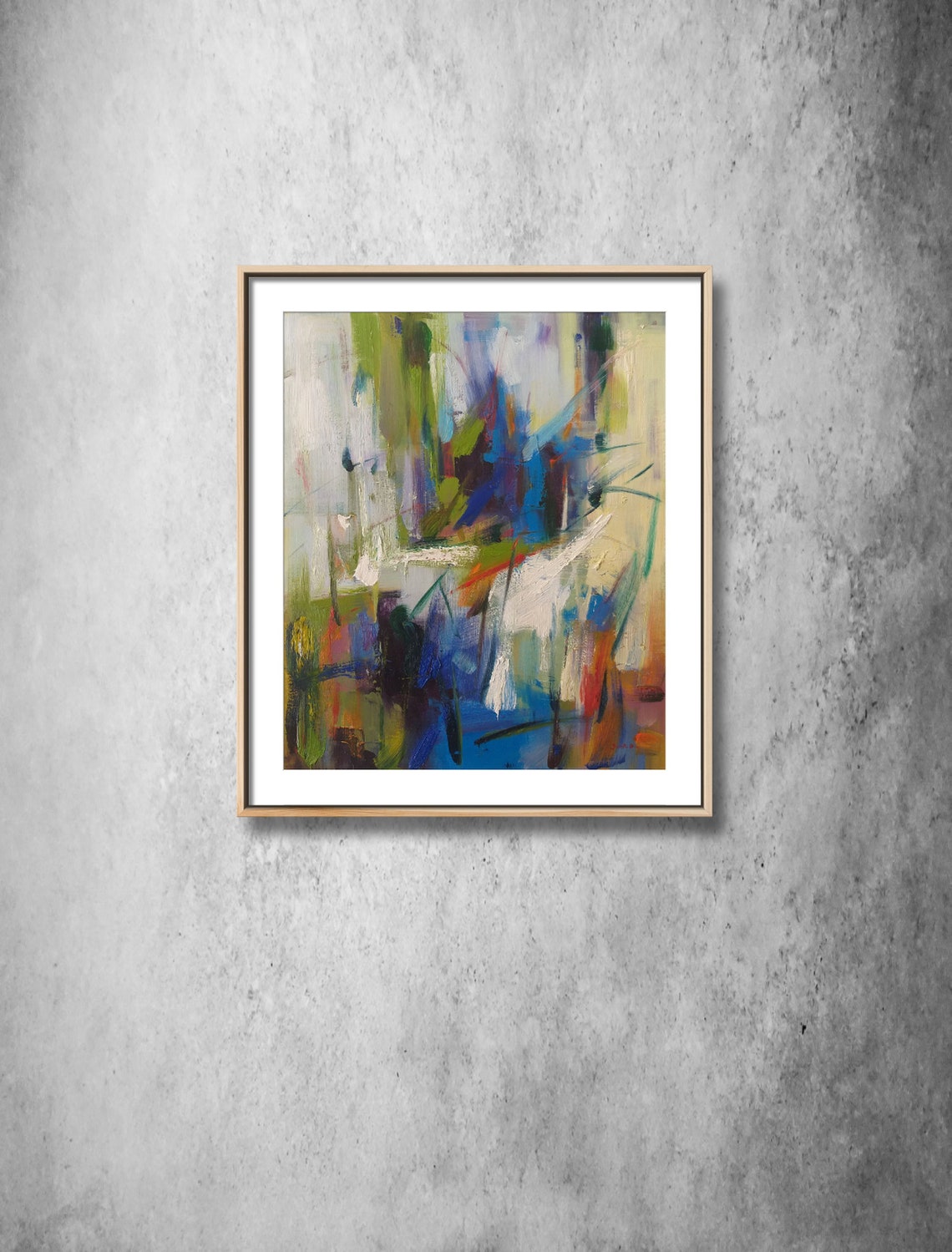 Expressive Abstract Blue Green Bold Gestural Modern Art Print - Image 2