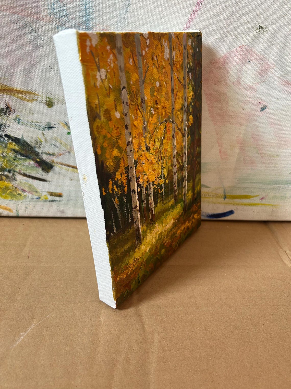 Small Landscape Oil Painting Golden Birch Trees In The Sun Home Decoration Living Room Wall Art Decoration Oil Painting Boutique - Image 2