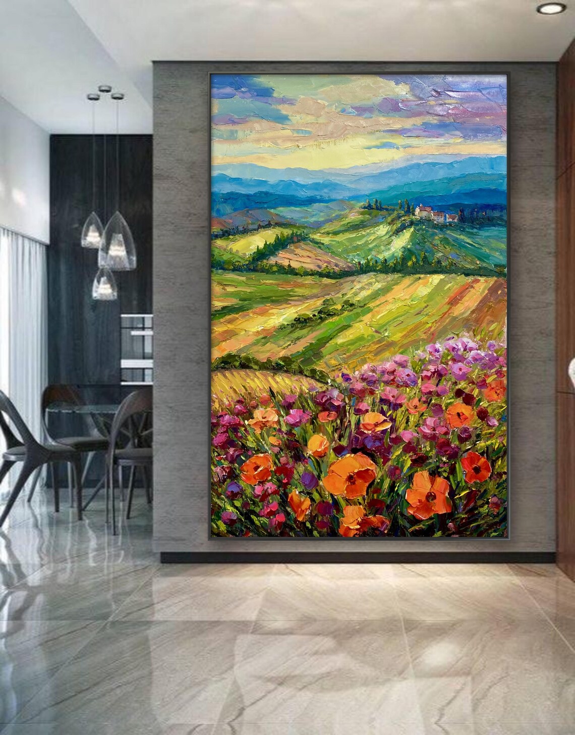 Abstract Mountain Flower Landscape Oil Painting Art Print - Image 4