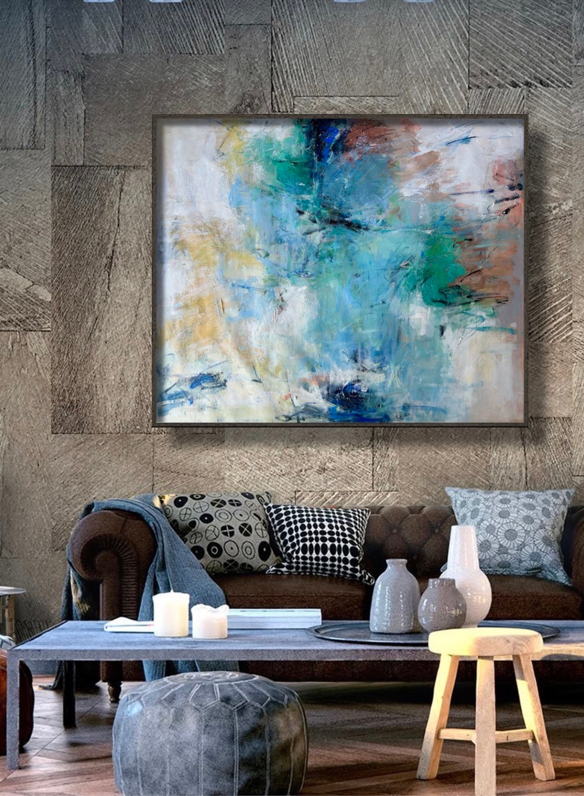 Aqua Teal Ocean Mist Abstract Calm Blue Modern Canvas Art Print - Image 2