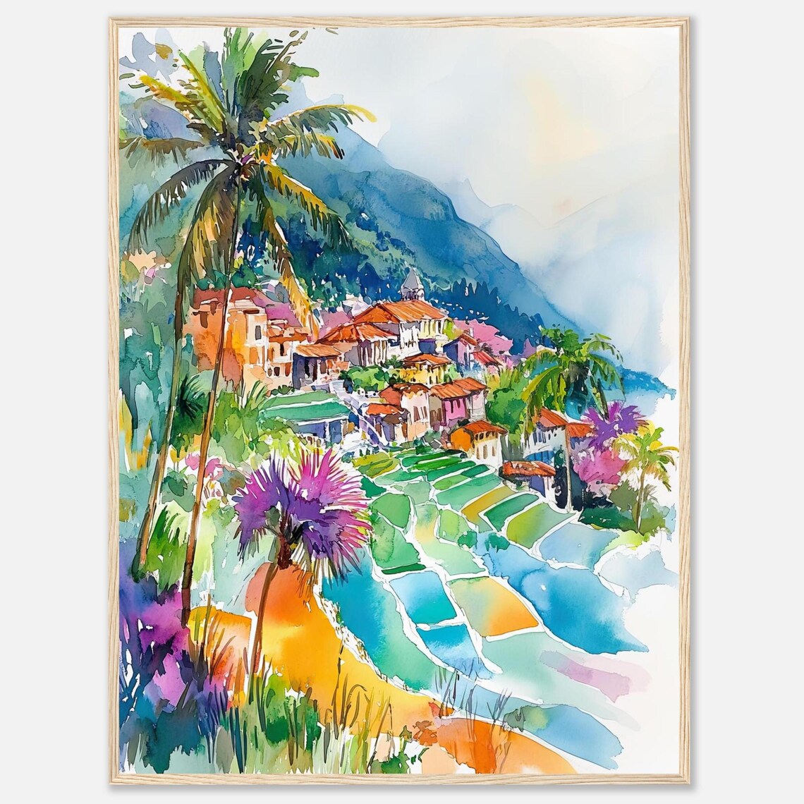 Philippines Rice Terraces Watercolor Tropical Landscape Poster