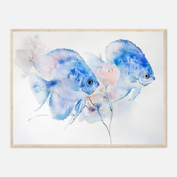 Tropical Blue Fish Watercolor Art Print, Ocean Fish