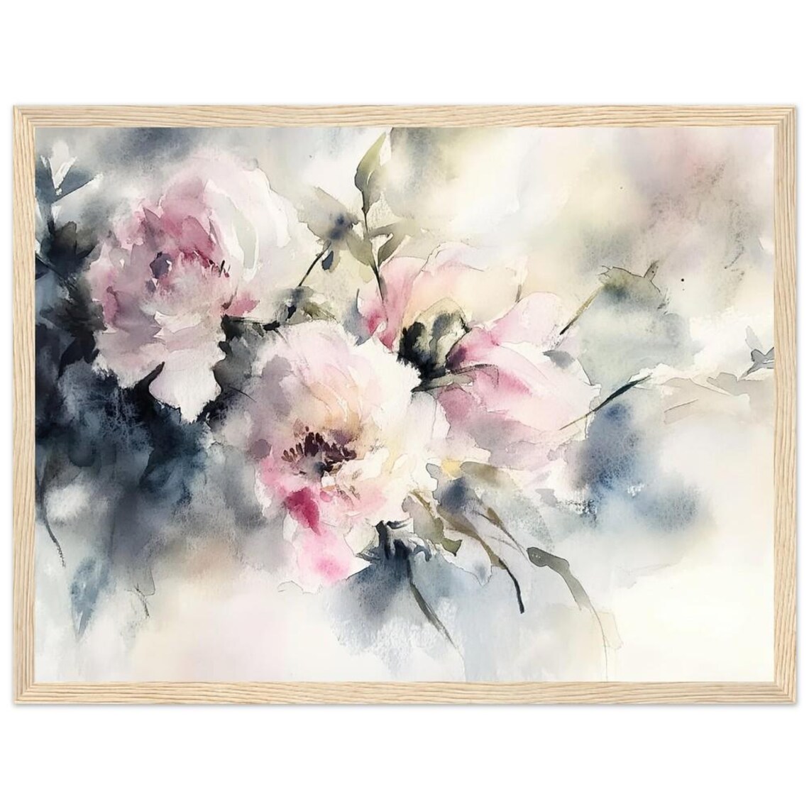 Soft Blush Pink Peonies Pastel Watercolor Floral Painting Poster