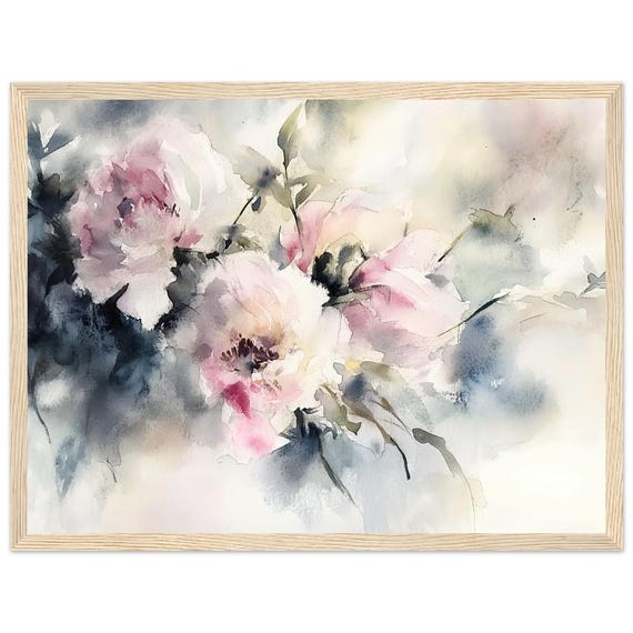 Soft Peonies Watercolor Painting Print Abstract Floral Art In Pastel Tones Wall Gentle Flower Blossoms Canvas By Nataliaayuart