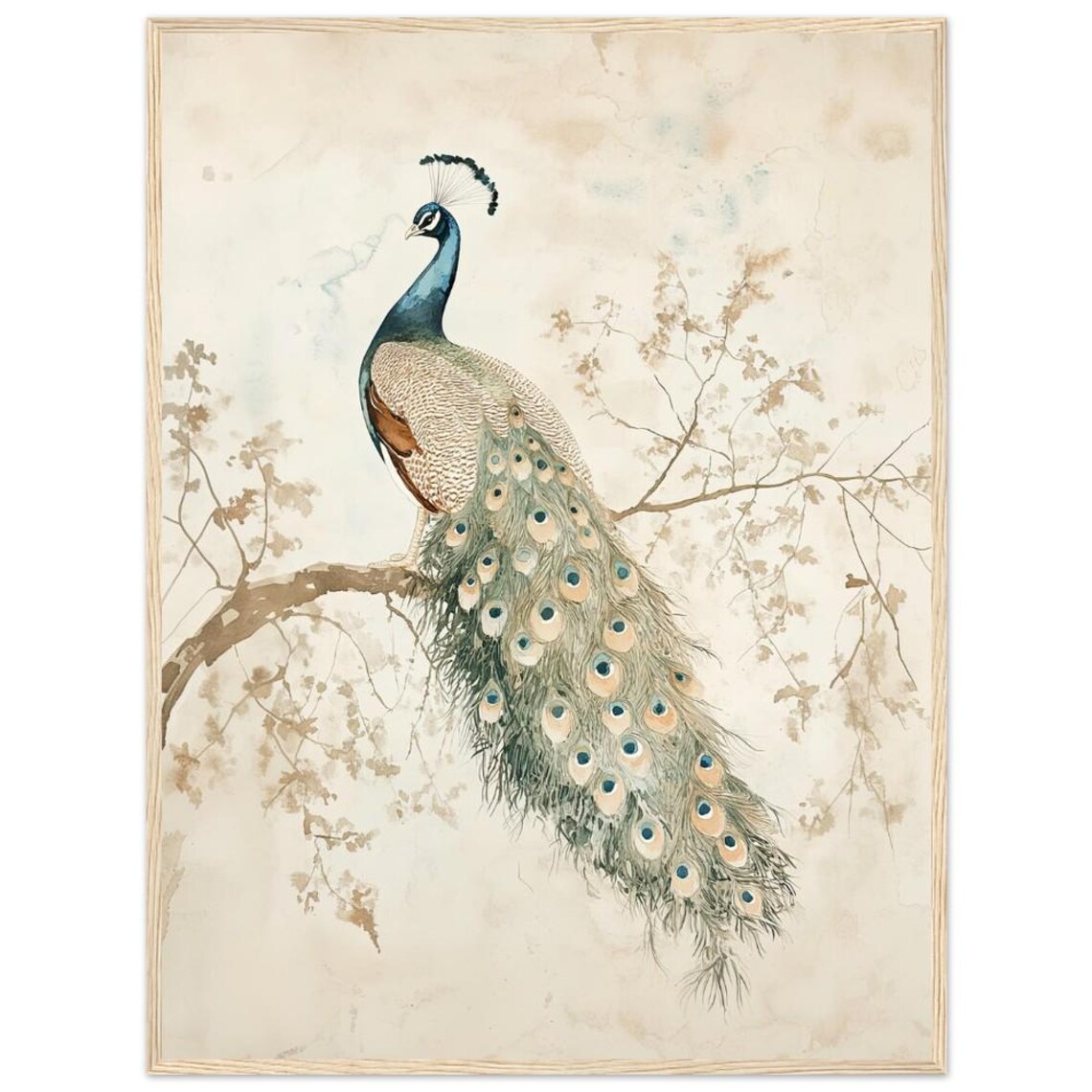 Peacock Watercolor Art Print, Elegant Bird Of Paradise