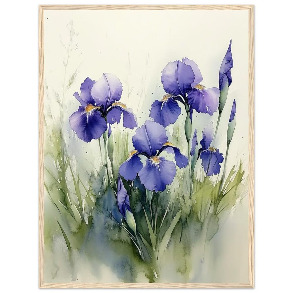 Purple Irises Watercolor Botanical Art Print
