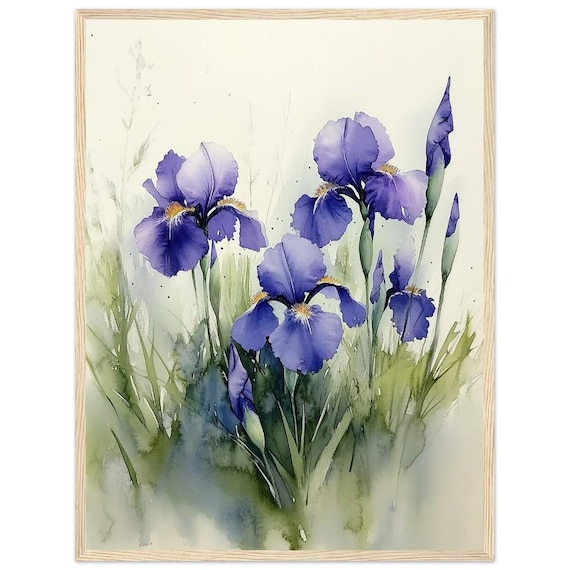 Purple Irises Watercolor Botanical Art Print