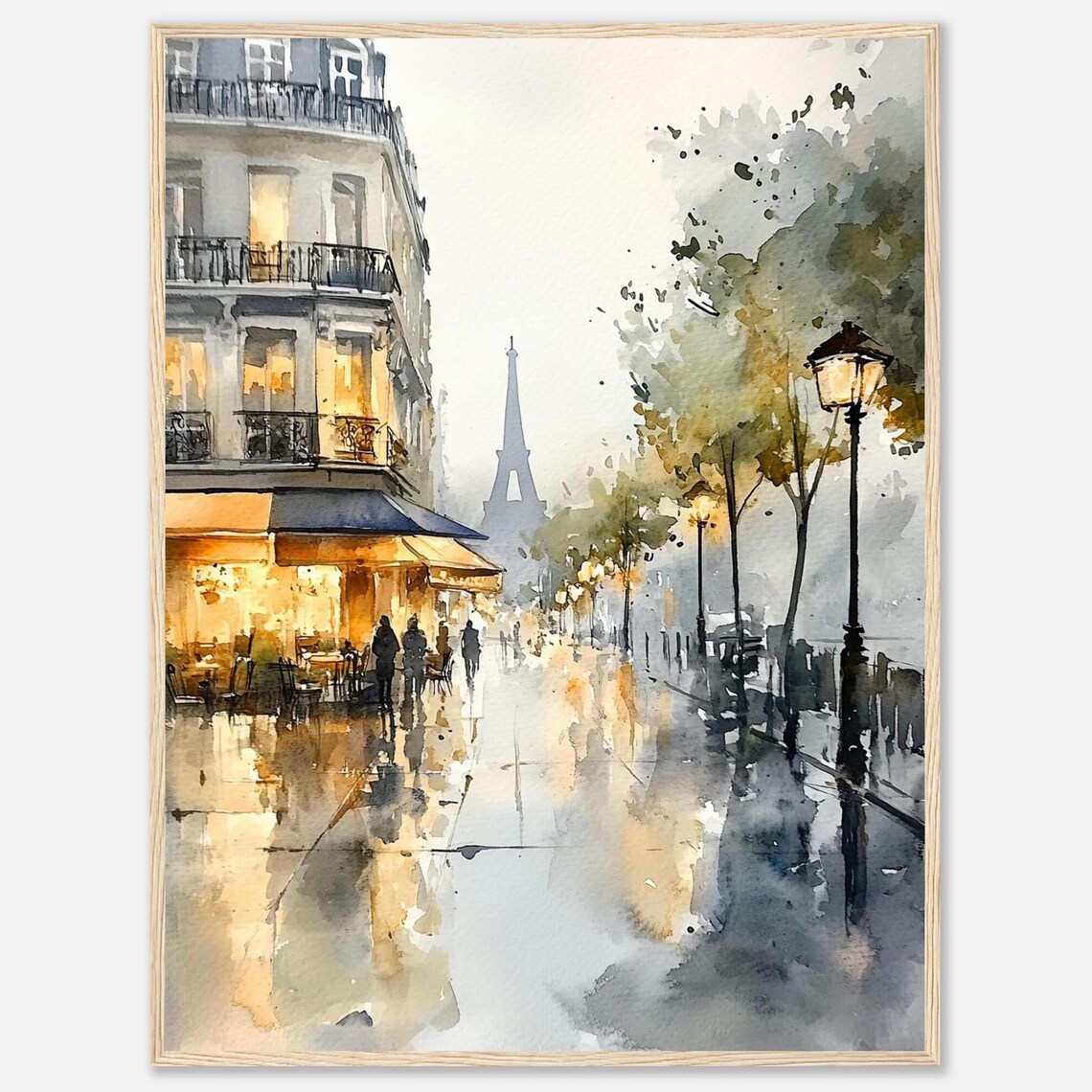Paris Street Scene Watercolor Painting Print, Parisian