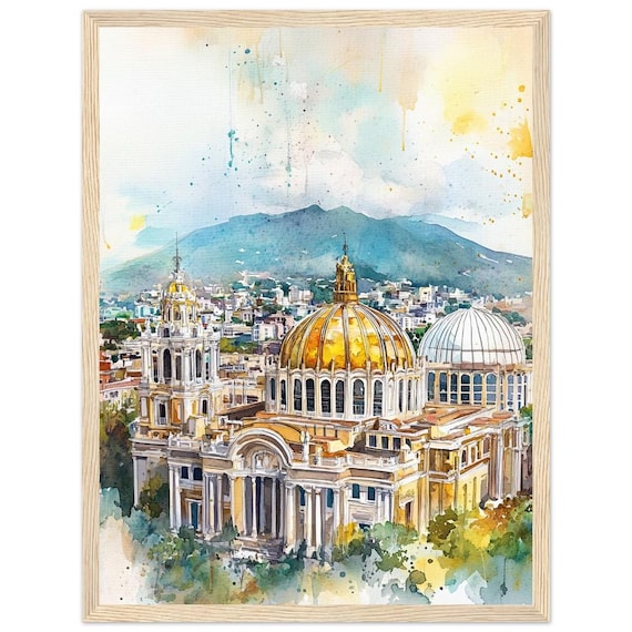 Mexico City Historic Landmark Watercolor Golden Domes Poster