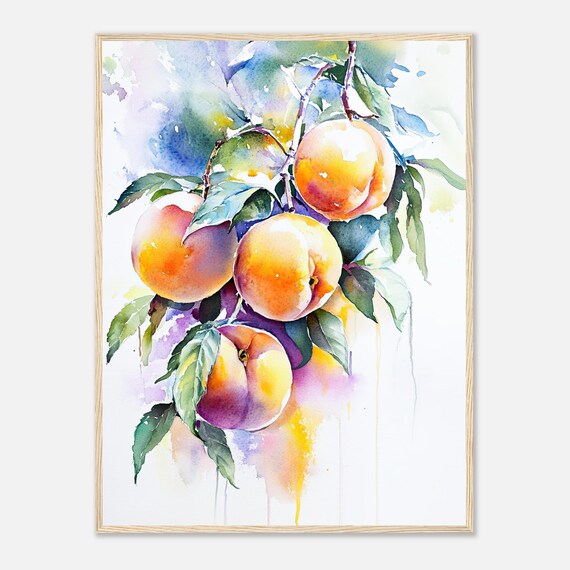 Ripe Peaches Tree Branch Watercolor Botanical Fruit Art Poster