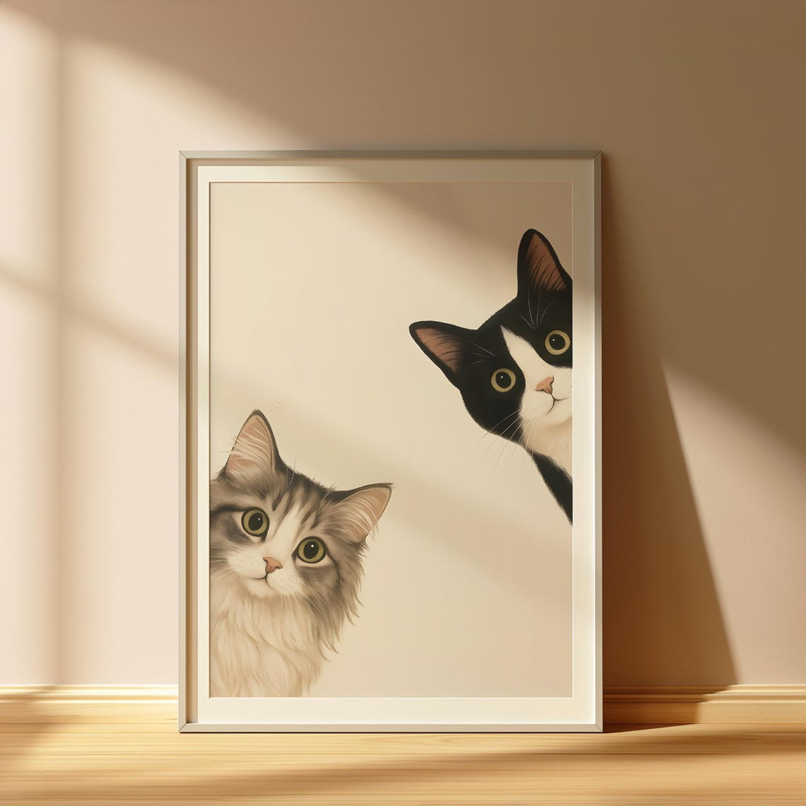 Two Peeking Cats Bathroom Poster, Funny Cat Wall Art