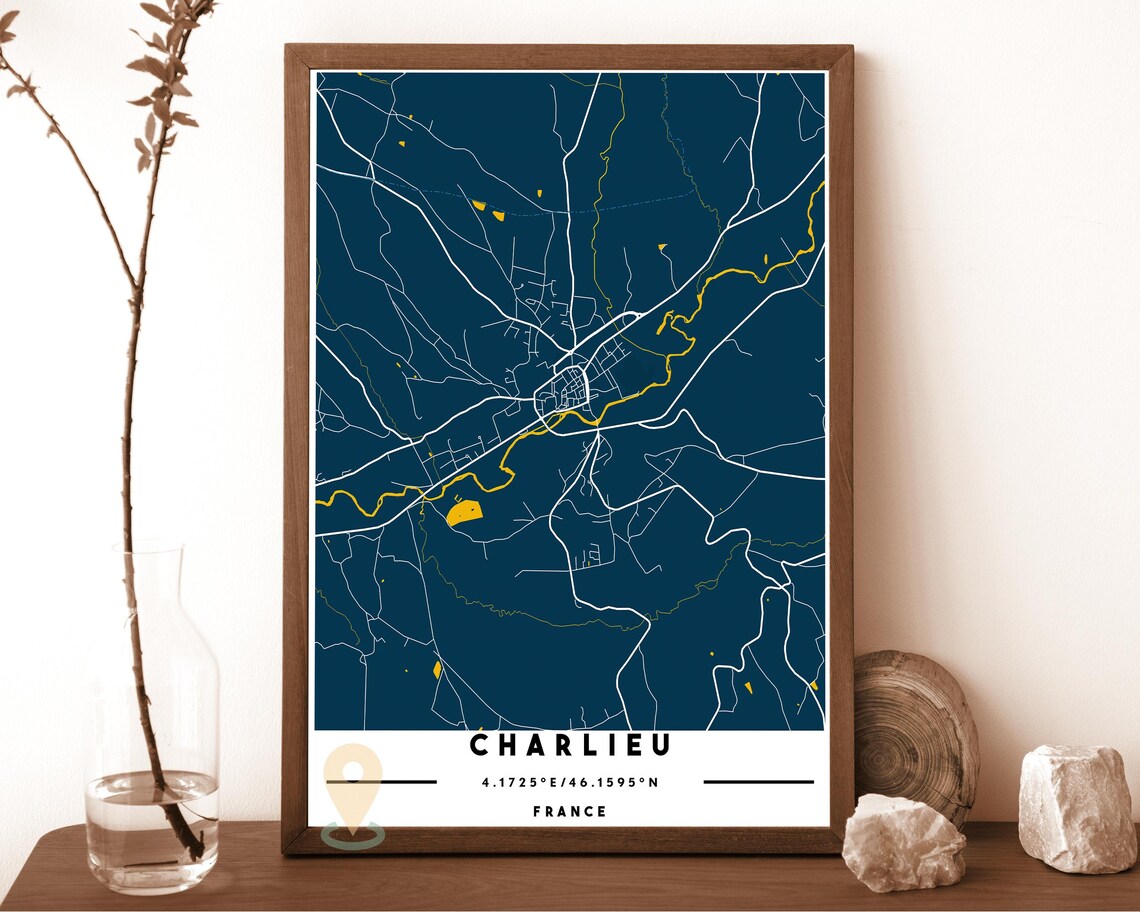 Charlieu France Town Map Cream Minimalist Vintage Street Map Poster - Image 6