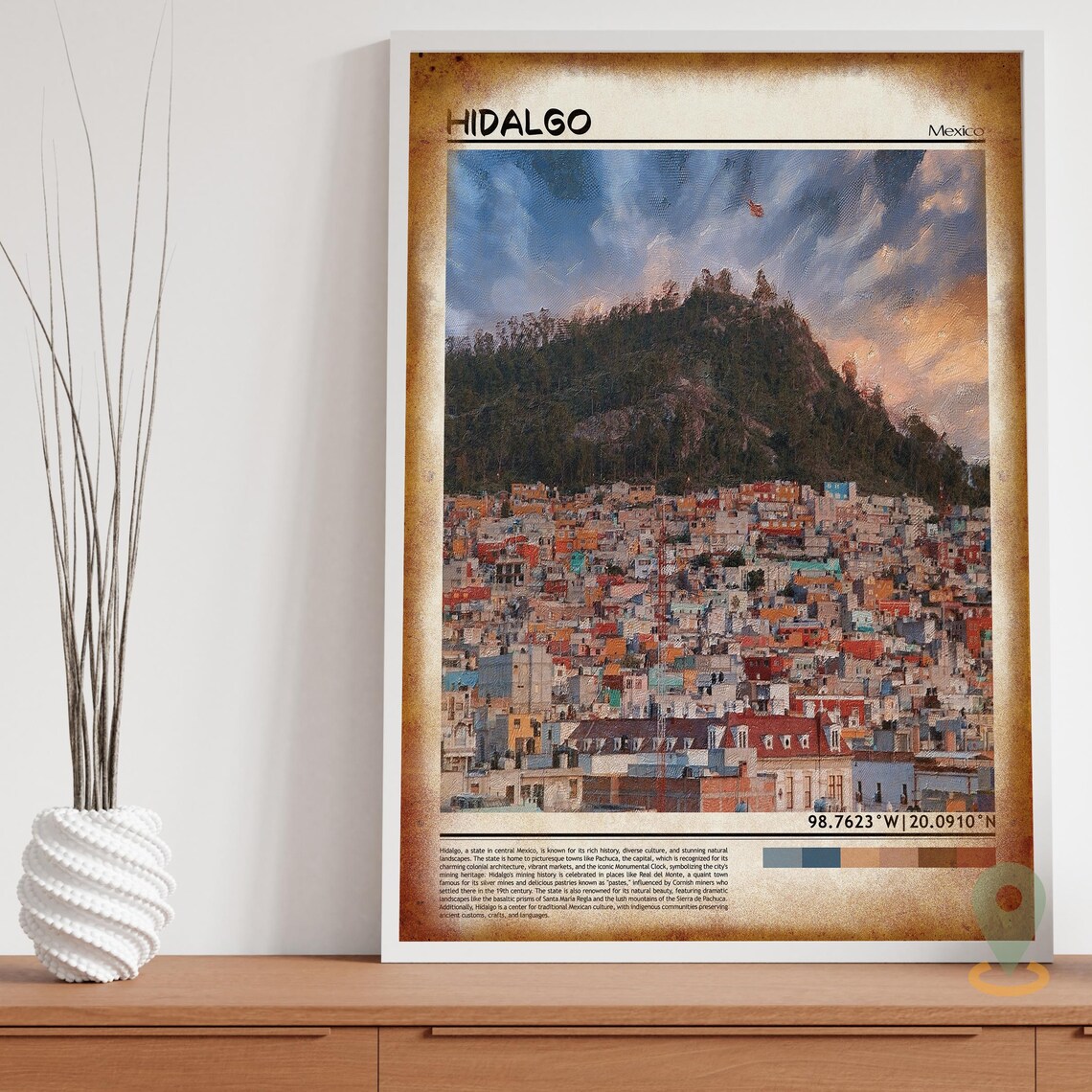 Hidalgo Mexico Colorful Hillside Town Travel Photo Home Decor Wall Art - Image 3