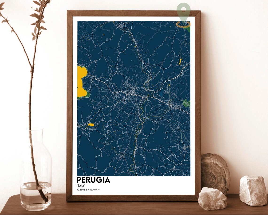 Perugia Italy Dark Charcoal Modern City Map Street Grid Poster - Image 2