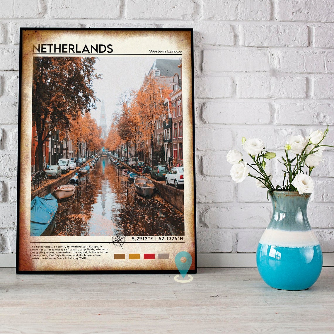 Netherlands Autumn Canal Boat Scene Vintage Travel Art Poster - Image 5
