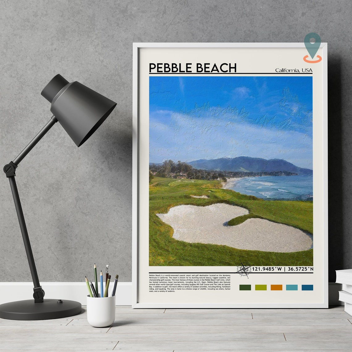 Pebble Beach California Golf Links Ocean Coast Painterly Art Poster - Image 2