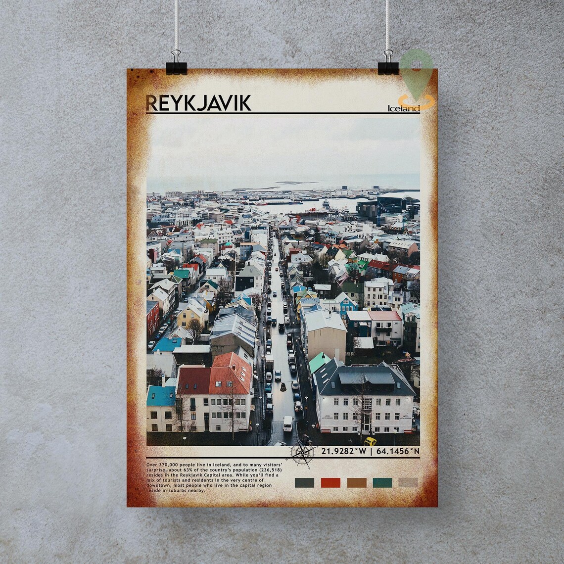 Reykjavik Iceland Colorful Houses Aerial Downtown Photo Poster - Image 4