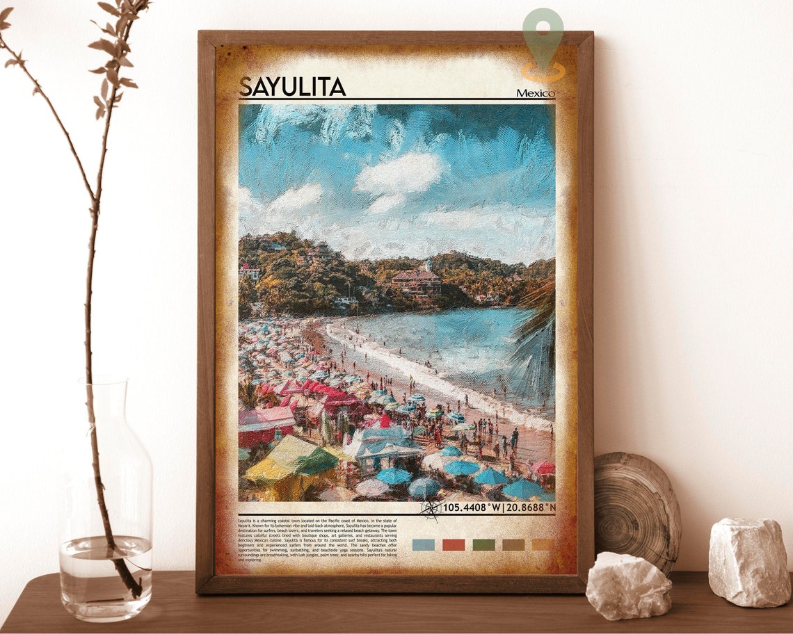 Sayulita Mexico Pacific Beach Umbrellas Surf Town Painterly Poster - Image 6