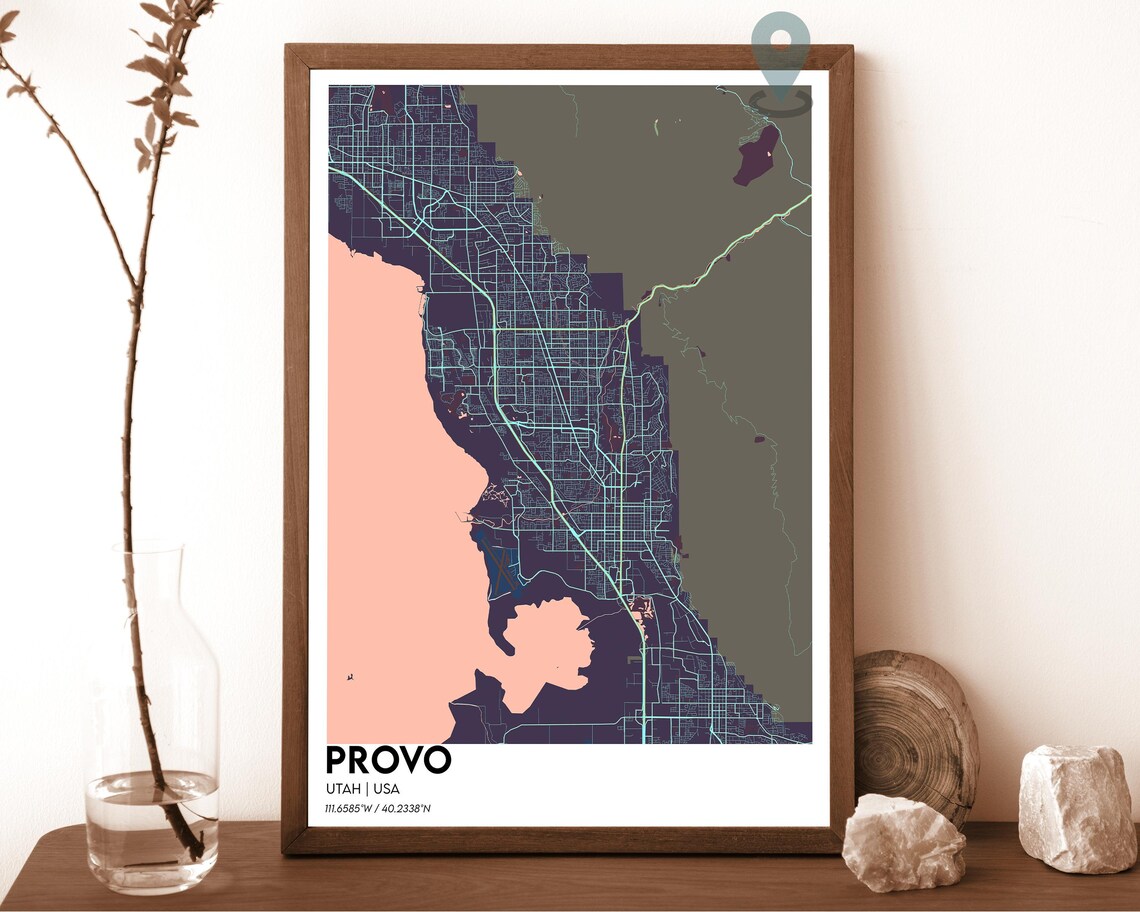 Provo Utah Navy Gold Mountain City Map Home Decor Poster Art - Image 3