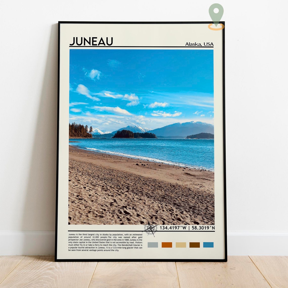 Juneau Alaska Snowcapped Mountain Beach Shoreline View Poster - Image 2