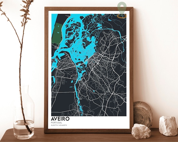 Aveiro Portugal Atlantic Coast Midnight Canal City Map Poster