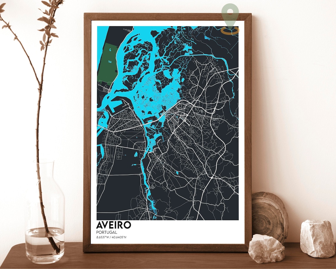 Aveiro Portugal Atlantic Coast Midnight Canal City Map Poster