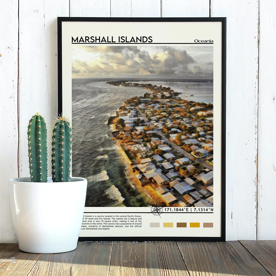 Marshall Islands Oceania Coastal Town Aerial Pacific Travel Poster - Image 2