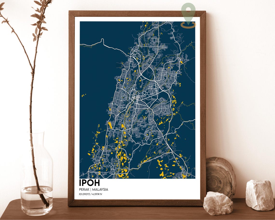 Ipoh Malaysia Bold Red Modern Minimalist City Street Map Wall Art - Image 4