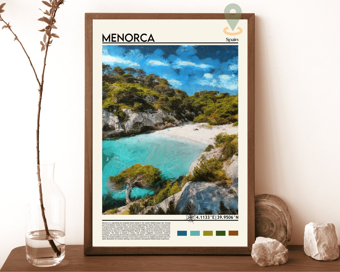 Menorca Spain Balearic Turquoise Cove Beach Island Travel Poster