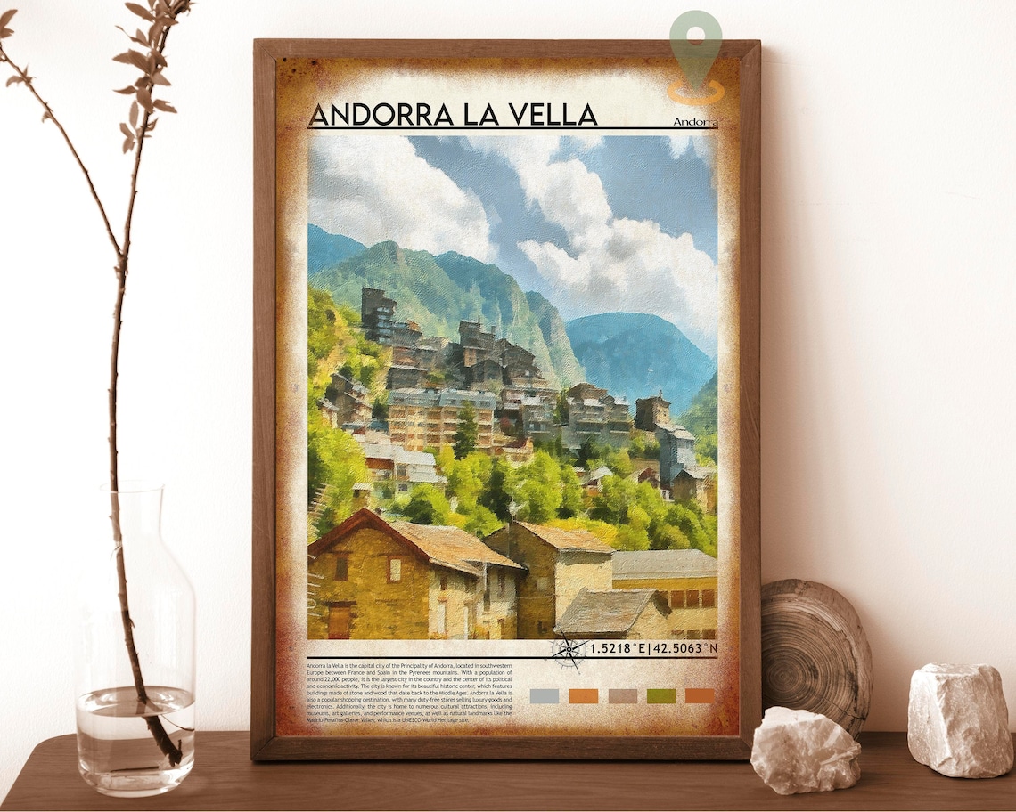 Andorra la Vella Pyrenees Mountain Town Village Scene Art Poster - Image 6