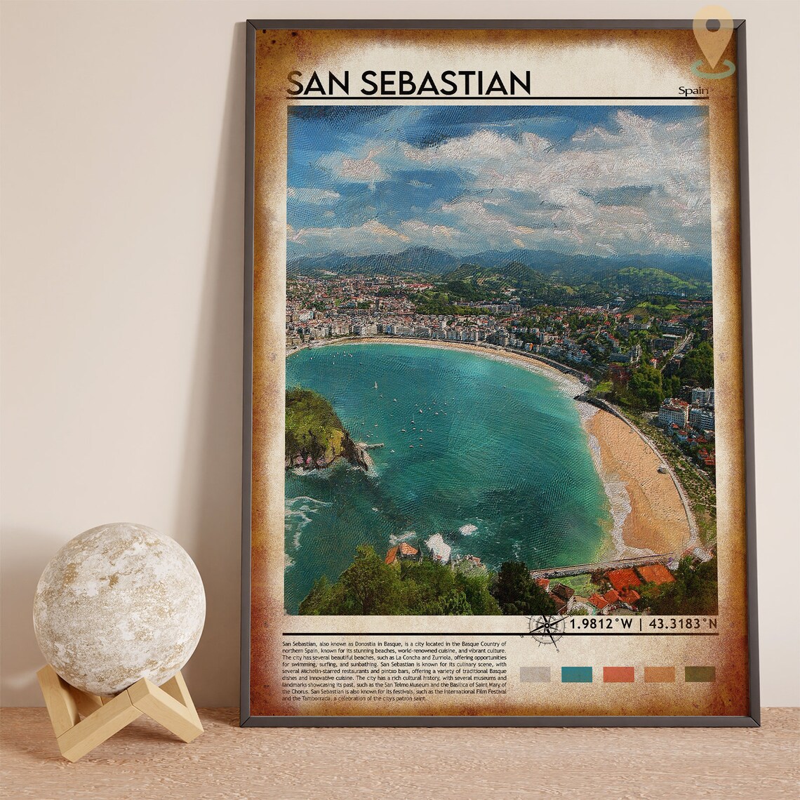 San Sebastian Spain Curved La Concha Bay Beach Travel Poster - Image 4