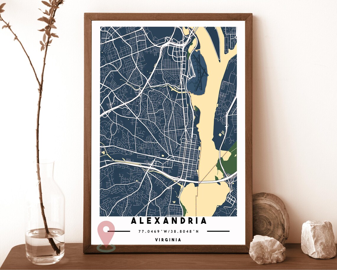 Alexandria Virginia charcoal with an orange river Street Map Coordinates Poster - Image 6