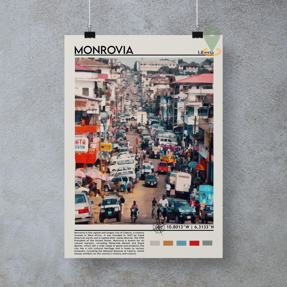 Monrovia Liberia Busy Street Scene African City Travel Poster - Image 2