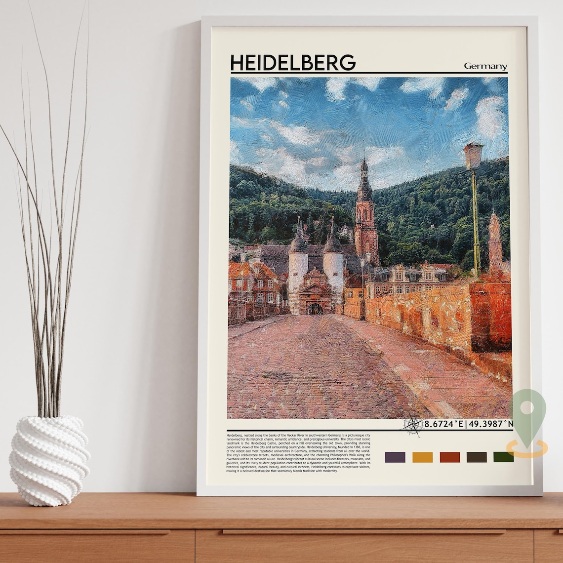 Heidelberg Germany Old Bridge Castle Town Painted Travel Poster - Image 5