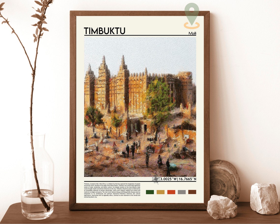 Timbuktu Mali Djinguereber Mud Mosque Desert Historic Travel Poster