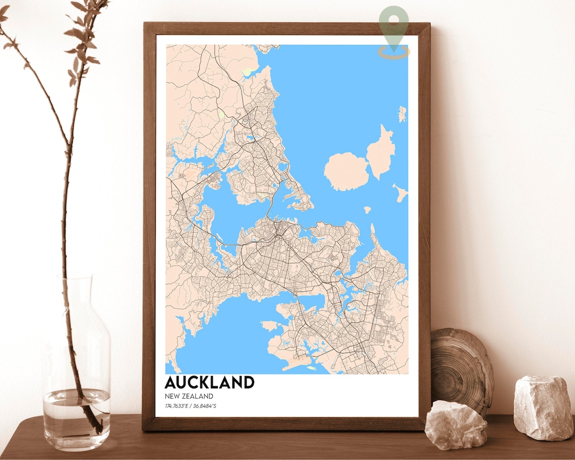 Auckland New Zealand Navy Gold Modern Coastal City Map Poster - Image 4