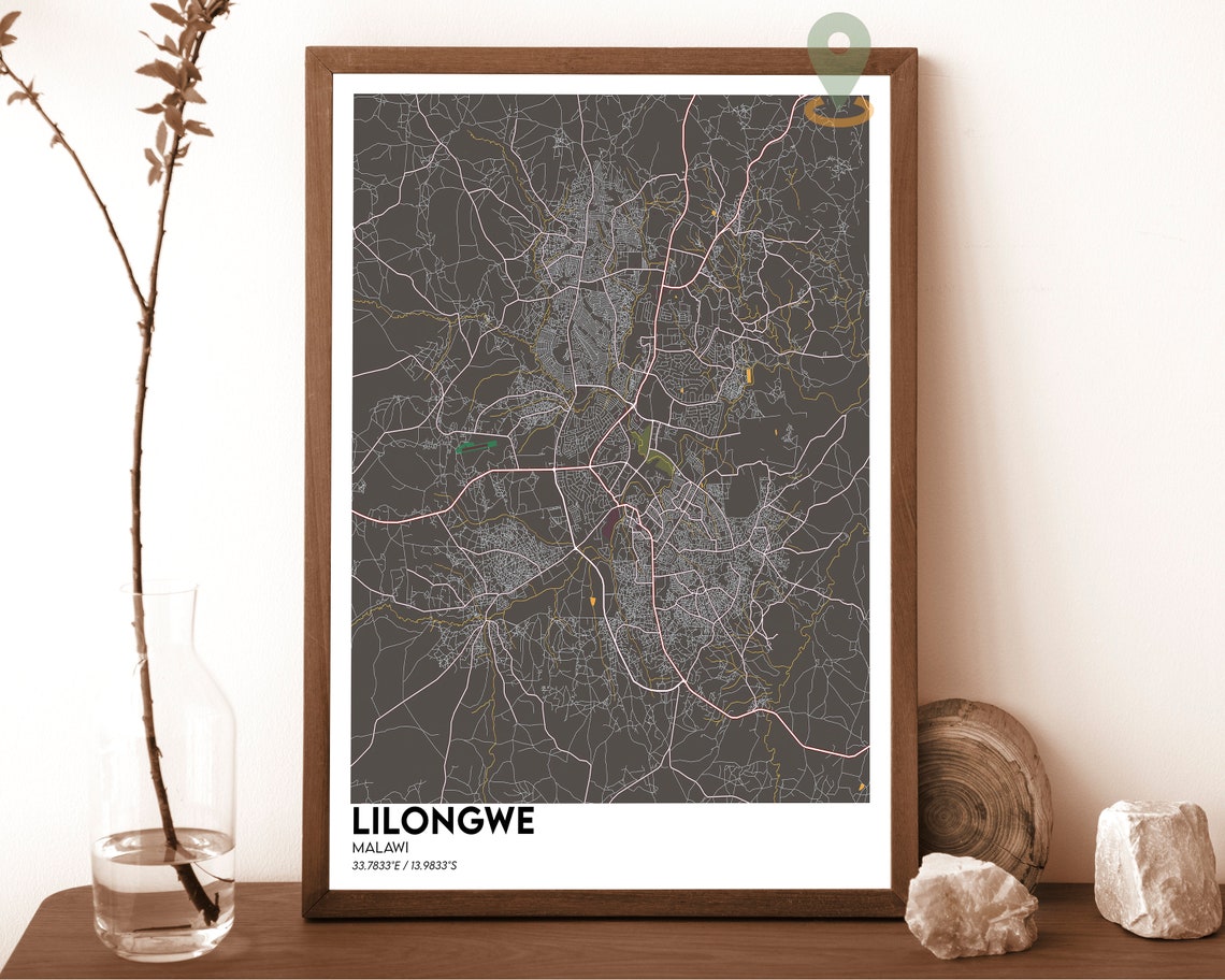 Lilongwe Malawi Deep Green Modern Street Map City Art Poster - Image 5