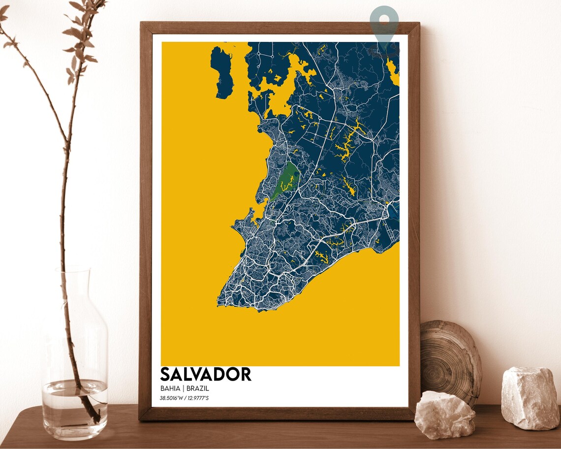 Salvador Bahia Brazil Blush Pink Dark Navy City Map Home Decor Poster - Image 6
