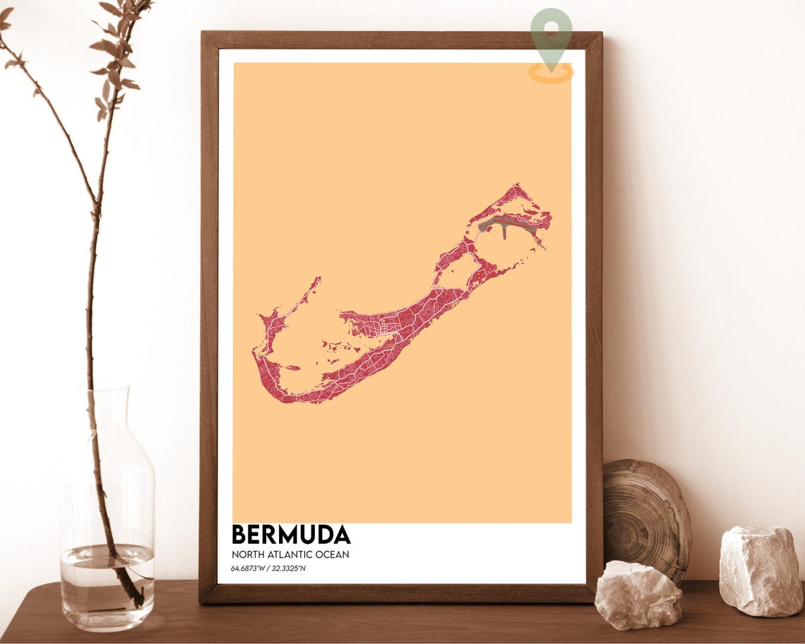 Bermuda North Atlantic Bold Mustard Yellow Island Map Art Poster - Image 4