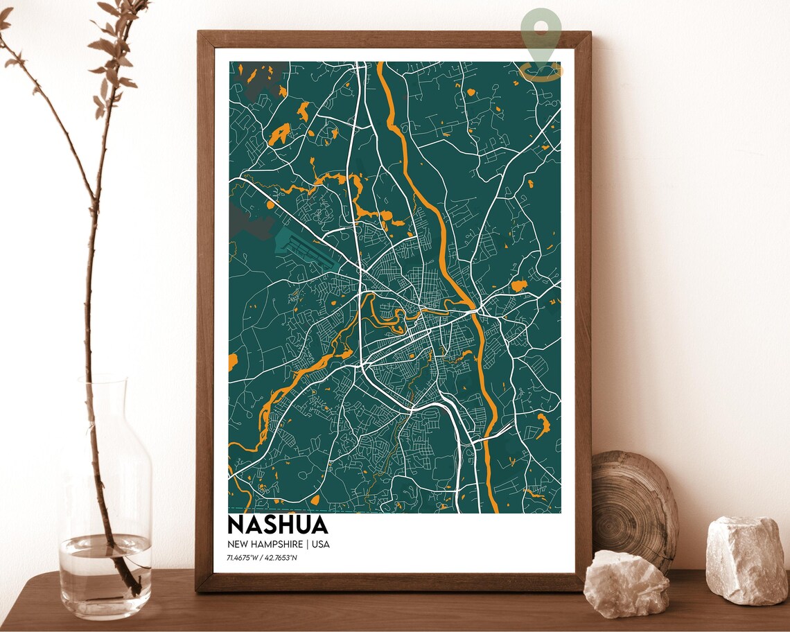 Nashua New Hampshire Bold Crimson Red Modern City Map Art Poster - Image 4